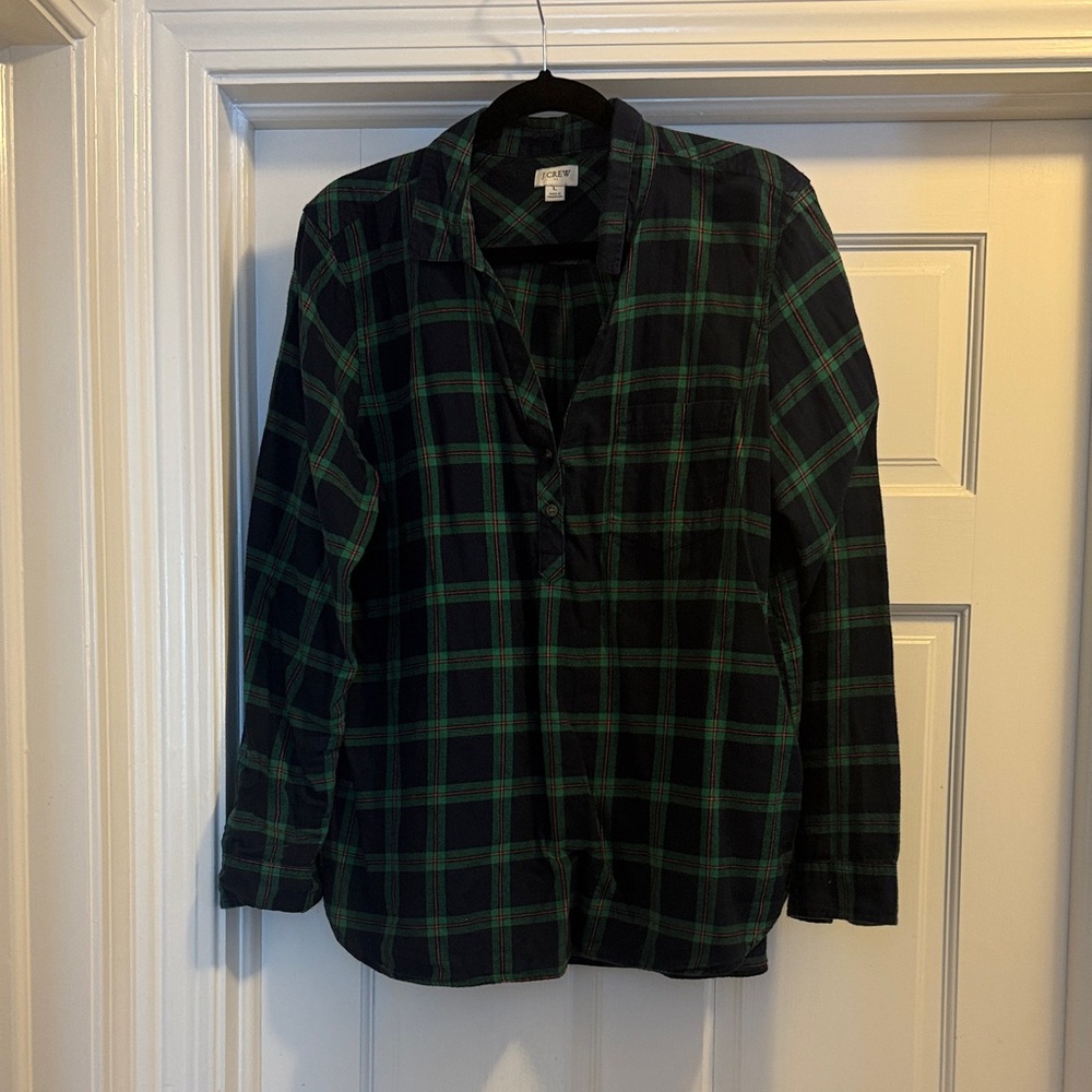 J. Crew Navy and Green Checkered Shirt